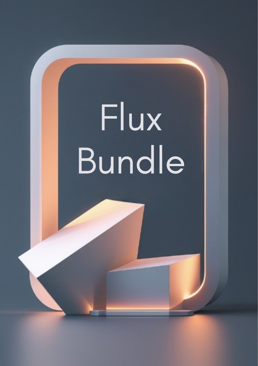 A 3D digital graphic featuring a large rounded rectangular frame with the words 'Flow Course' in white text, illuminated by warm peach lighting. In front of the frame are two geometric steps, one larger and one smaller, also glowing with the same warm light.